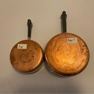Revere Ware Copper Pots with Bakelite Handles, 1Qt & 4Qt. Sold as pictured